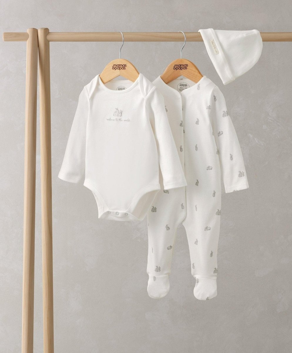 Bunny Sleepsuit, Bodysuit, & Hat | Set | Mamas & Papas for Mamas & Papas LB - 6hr