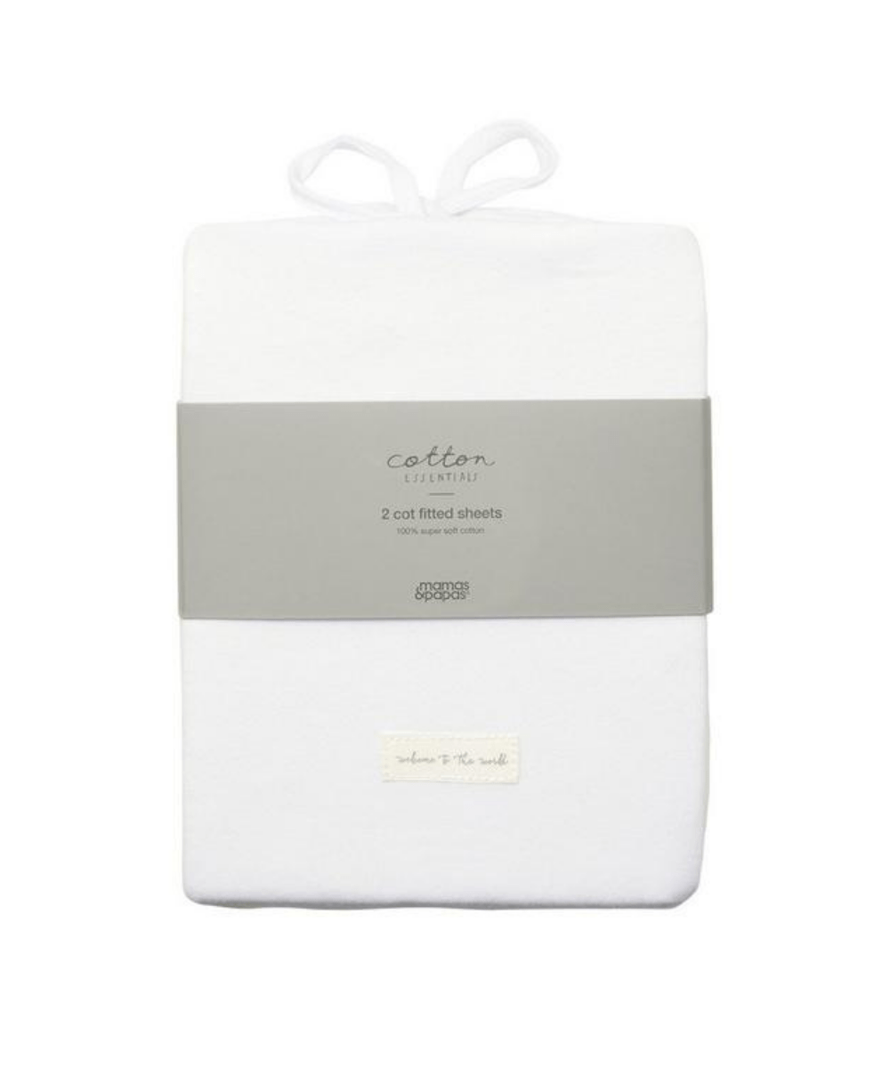 Cot Fitted Sheets 63x127cm Pack of 2 - White | Bedding | Mamas & Papas for Mamas & Papas LB - 6hr
