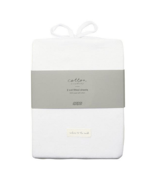 Cot Fitted Sheets 63x127cm Pack of 2 - White | Bedding | Mamas & Papas for Mamas & Papas LB - 6hr