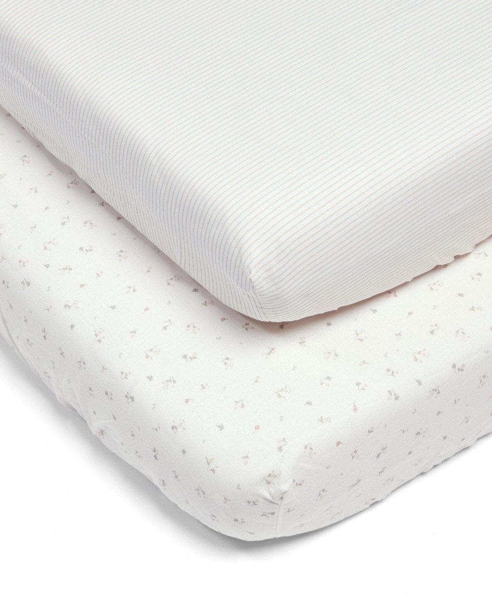 Cotbed Fitted Sheets (2 Pack) Pink Stripes/ Floral - Welcome To The World Floral | Quilt | Mamas & Papas for Mamas & Papas LB - Baby Bedding
