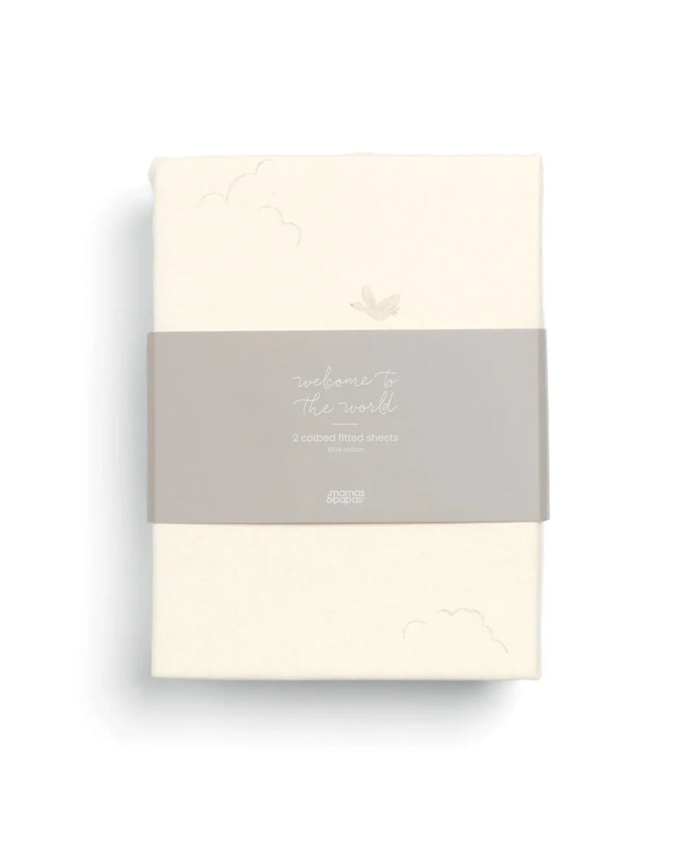 Cotbed Fitted Sheets Pack of 2 Welcome to the World Duckling - Cream | Fitted Sheet | Mamas & Papas for Mamas & Papas LB - Furniture & Nursery