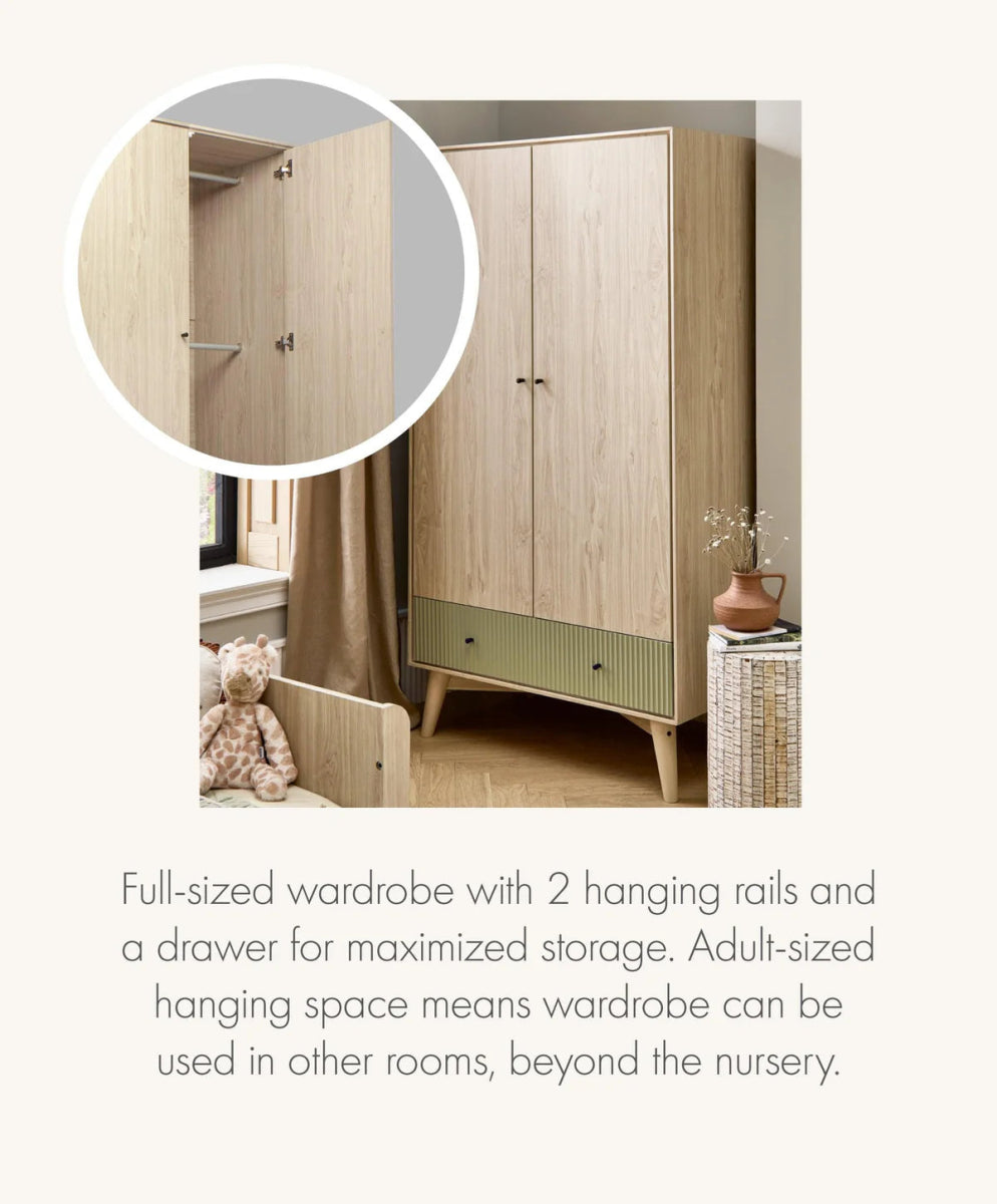 Coxley Wardrobe - Natural/ Olive Green | Wardrobe | Mamas & Papas for Mamas & Papas LB - Furniture & Nursery