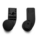 Black plastic stroller adapter for infant carrier, curved base with snap slots