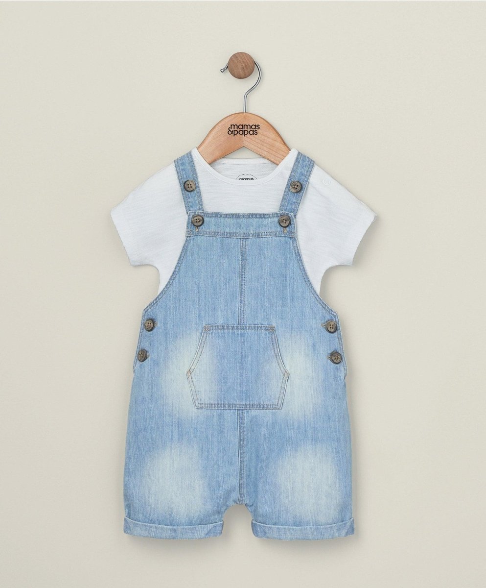 Denim Dungarees & White T Shirt - 2 Piece Set | Set | Mamas & Papas for Mamas & Papas LB - 6hr