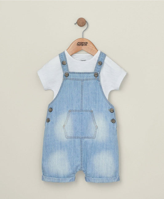 Denim Dungarees & White T Shirt - 2 Piece Set | Set | Mamas & Papas for Mamas & Papas LB - 6hr