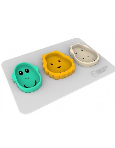 Dinner Set Animal Snack Mat Cool Grey Pack of 4 | Feeding Set | Matchstick Monkey for Mamas & Papas LB - Cultery & Plates