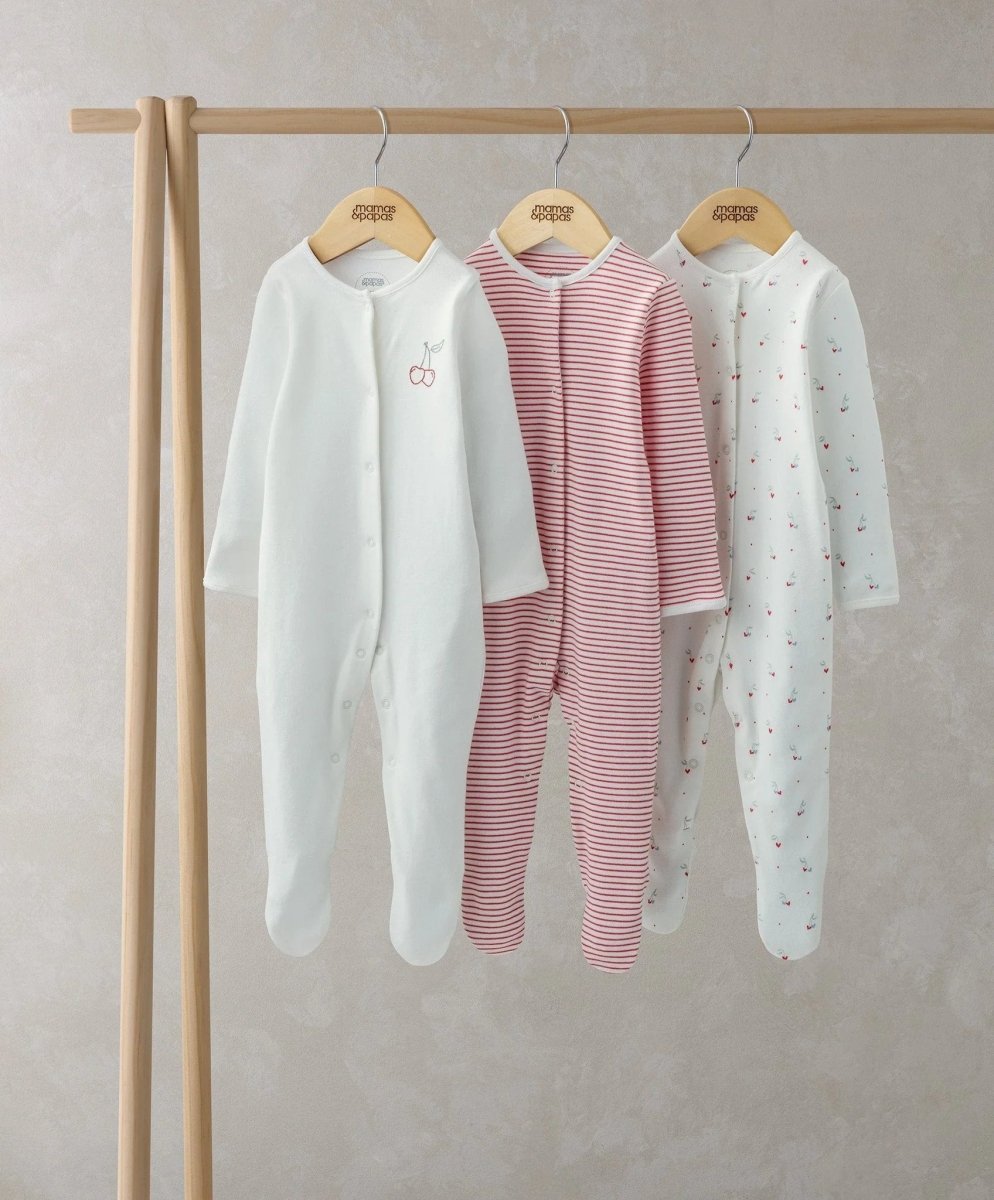 Ditsy Cherry Sleepsuits (Set of 3) | Sleepsuit | Mamas & Papas for Mamas & Papas LB - 6hr