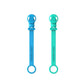 Double soother clip set with blue and teal animal-face clips