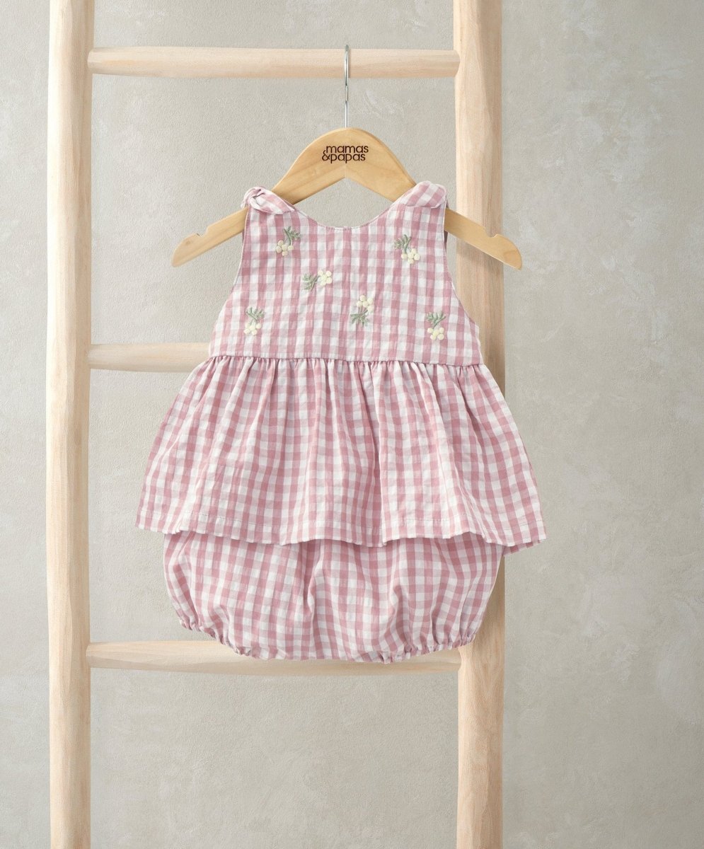 Embroidered Gingham Top & Shorts Set (2 Pieces) | Set | Mamas & Papas for Mamas & Papas LB - 6hr