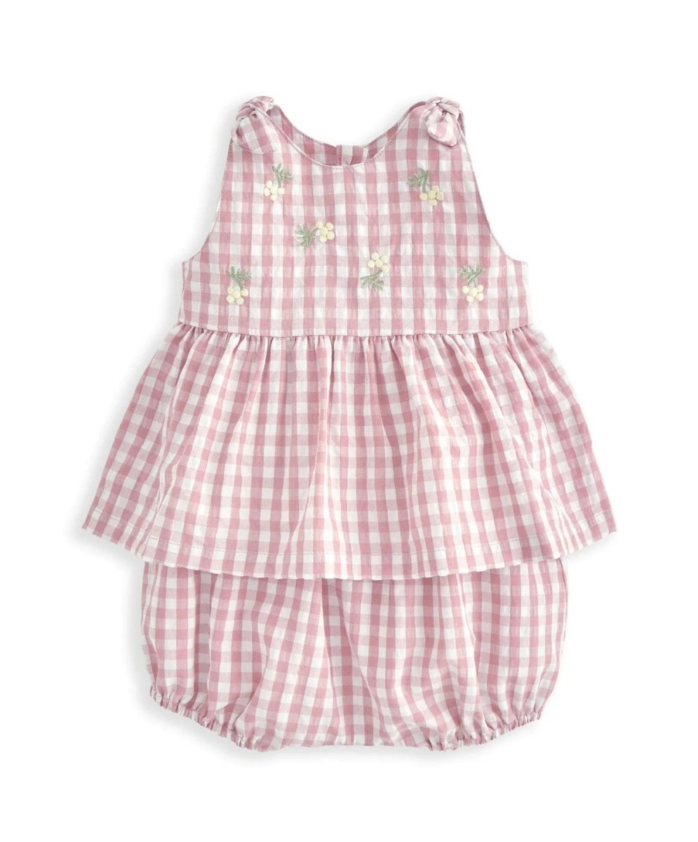 Embroidered Gingham Top & Shorts Set (2 Pieces) | Set | Mamas & Papas for Mamas & Papas LB - 6hr