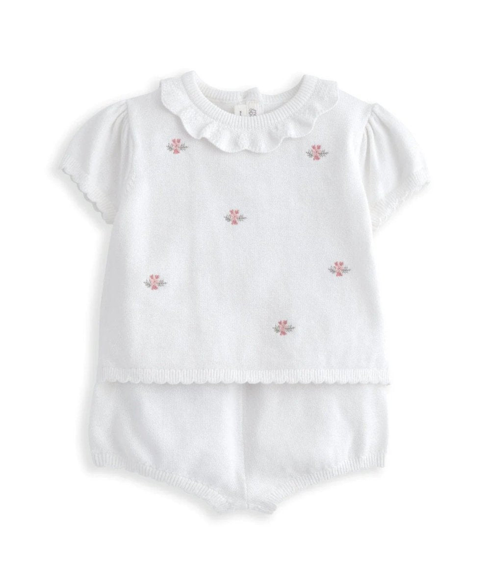 Embroidered Knit Top & Shorts Set (2 Pieces) - White | Set | Mamas & Papas for Mamas & Papas LB - 6hr