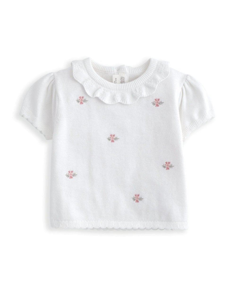 Embroidered Knit Top & Shorts Set (2 Pieces) - White | Set | Mamas & Papas for Mamas & Papas LB - 6hr