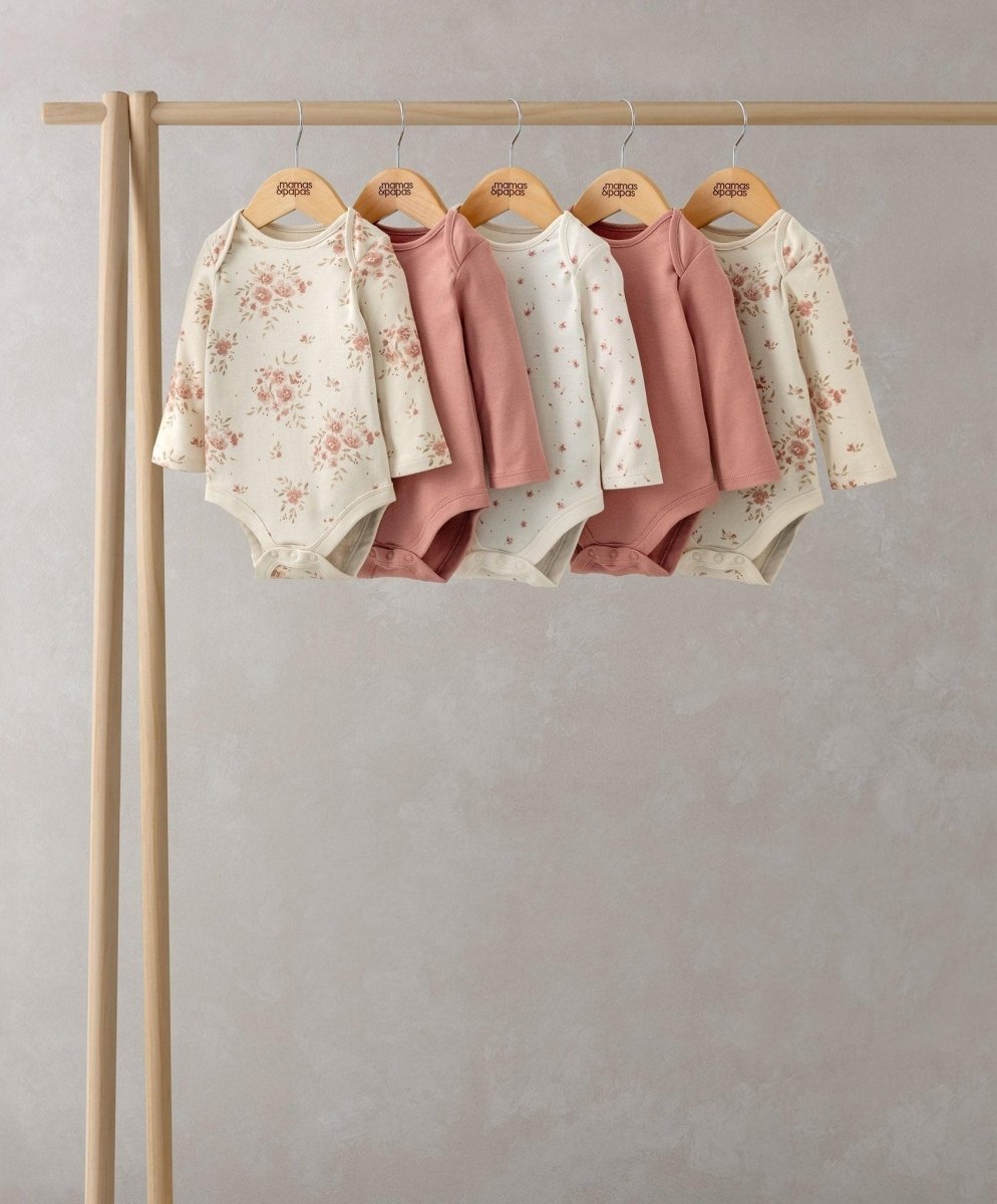 Floral Long Sleeve Bodysuits Pack of 5 | Bodysuit | Mamas & Papas for Mamas & Papas LB - 6hr