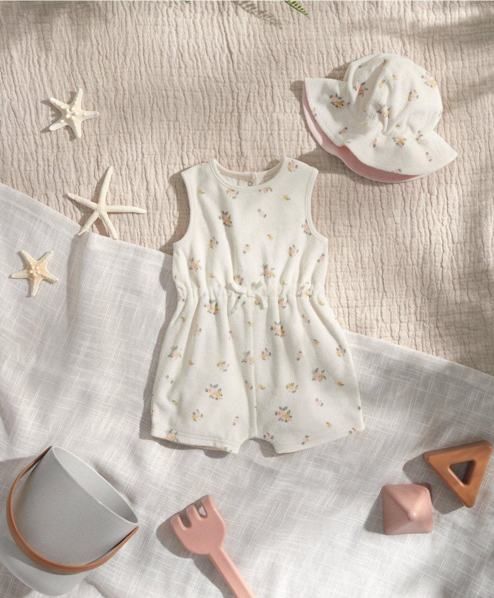 Floral Towelling Romper & Hat Outfit Set | Romper | Mamas & Papas for Mamas & Papas LB - 6hr