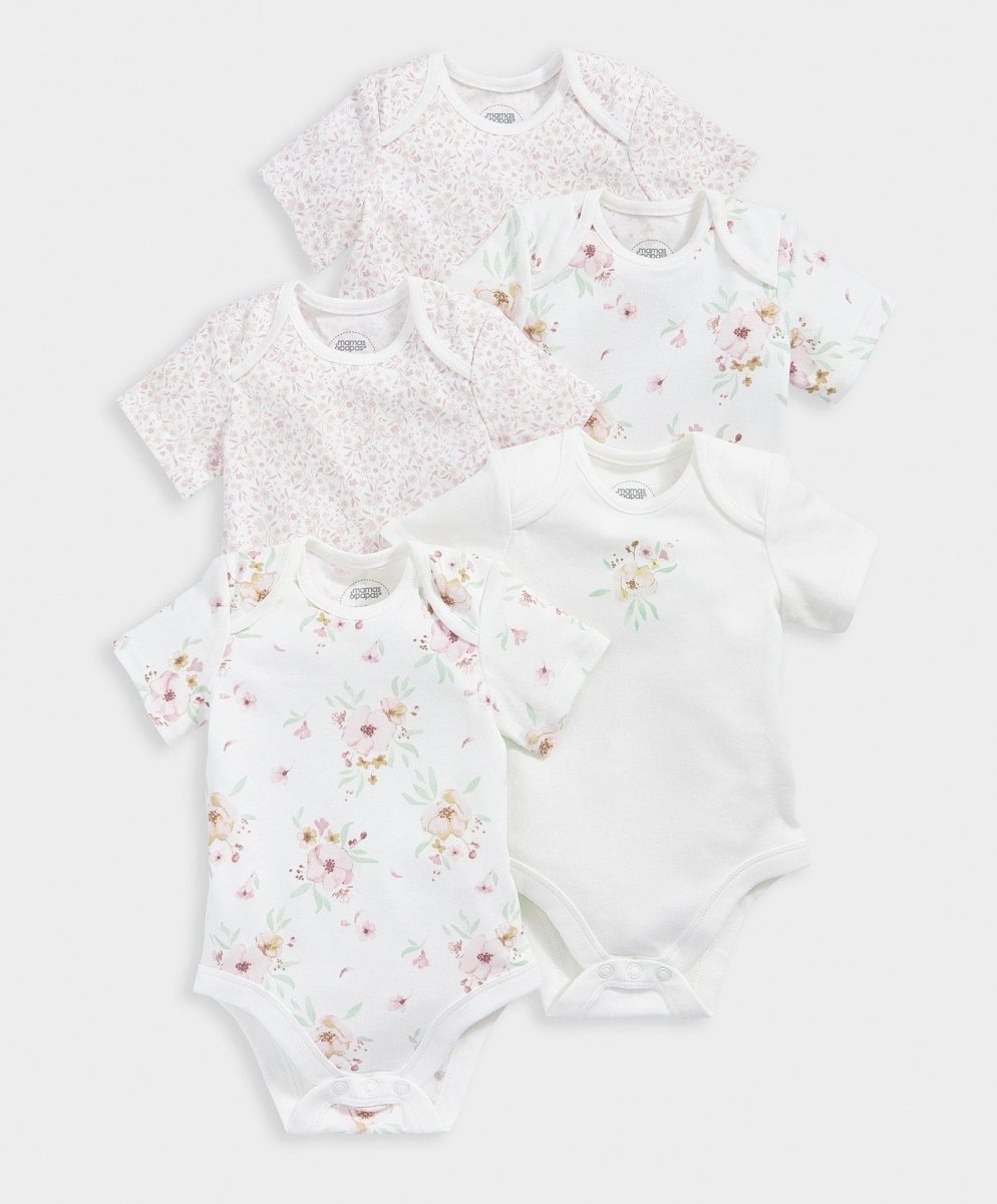 Flower Bodysuits (Set of 5) - Pink | Sleepsuit | Mamas & Papas for Mamas & Papas LB - 6hr