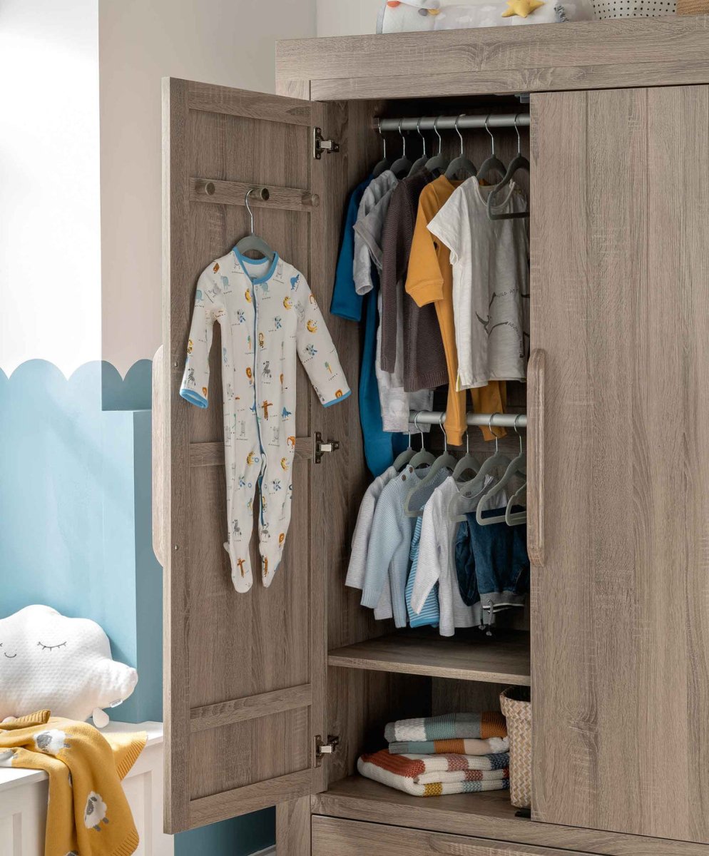 Franklin 2 Door Nursery Wardrobe with Drawer - Grey Wash | Nursery Furniture | Mamas & Papas for Mamas & Papas LB - category