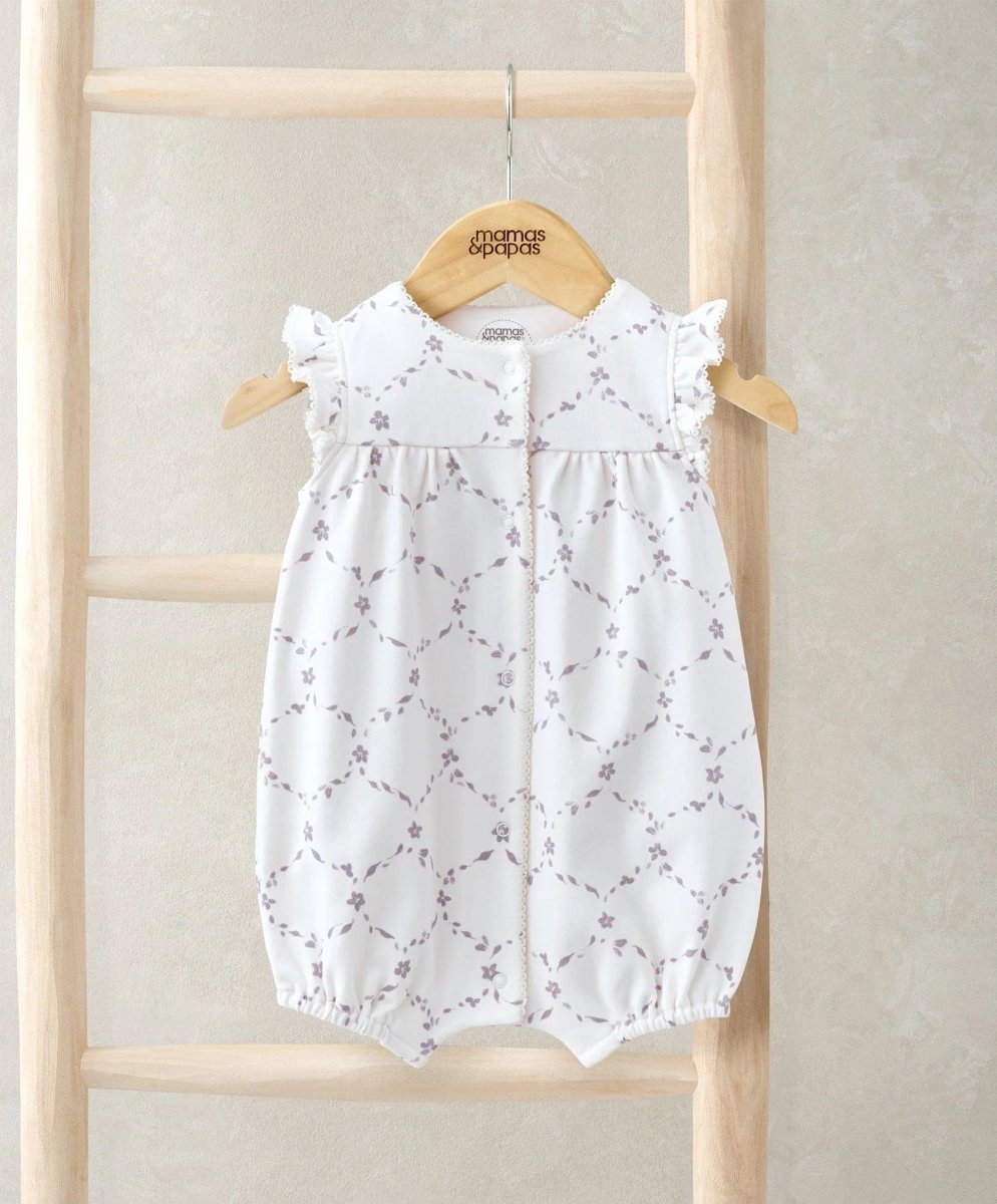 Frill Short Sleeve Romper - Trellis Print | Romper | Mamas & Papas for Mamas & Papas LB - 6hr