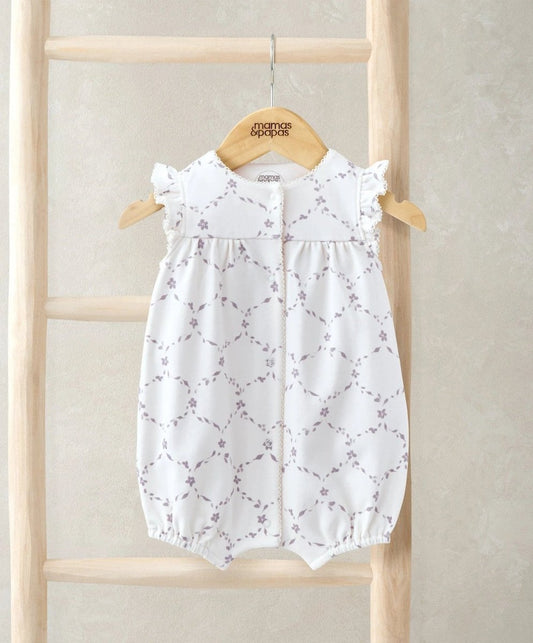 Frill Short Sleeve Romper - Trellis Print | Romper | Mamas & Papas for Mamas & Papas LB - 6hr
