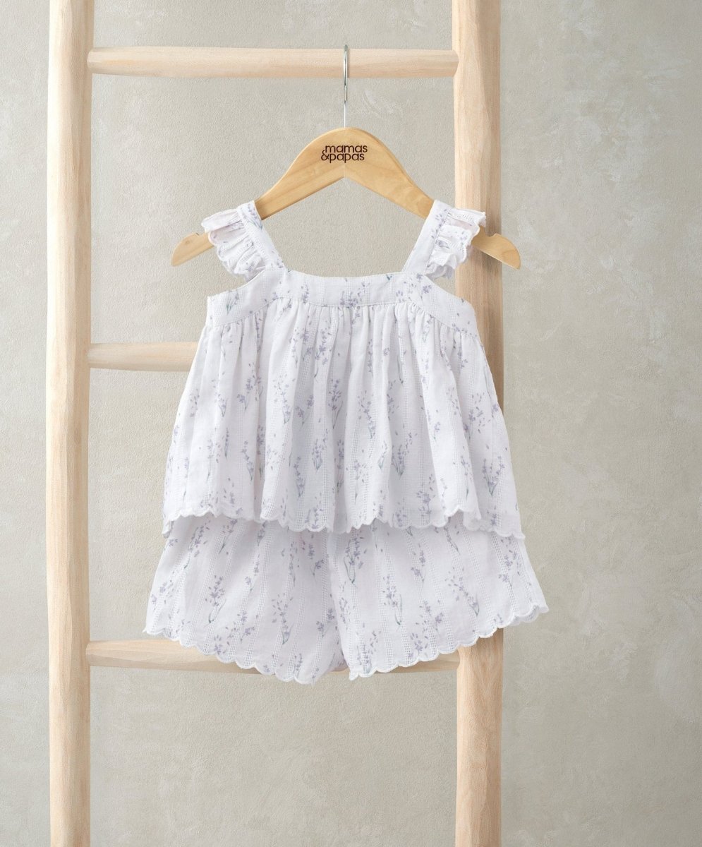 Frill Sleeve Top & Shorts Set (2 Pieces) - Lavender Print | Set | Mamas & Papas for Mamas & Papas LB - 6hr