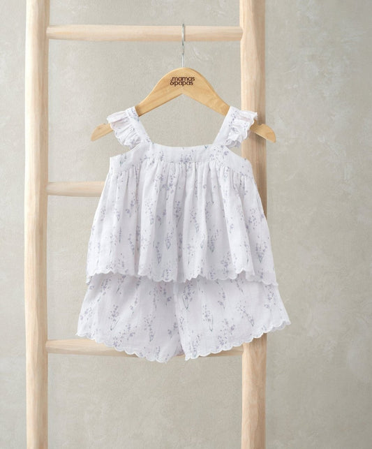 Frill Sleeve Top & Shorts Set (2 Pieces) - Lavender Print | Set | Mamas & Papas for Mamas & Papas LB - 6hr