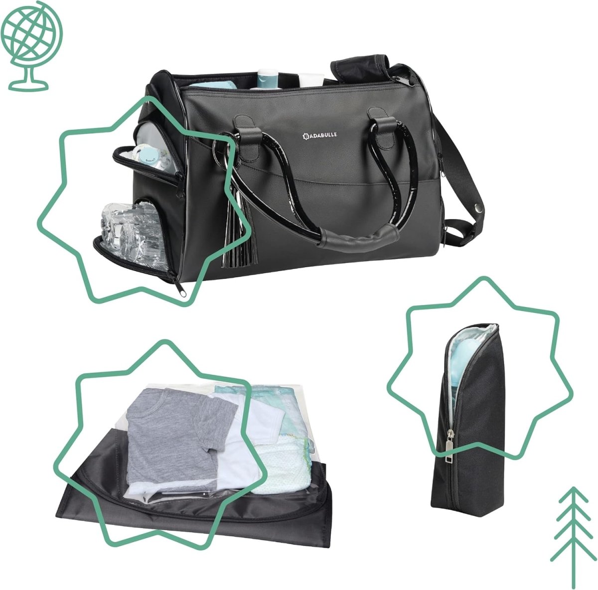 Glossy Changing Bag Black | Diaper Bag | Badabulle for Mamas & Papas LB - 6hr