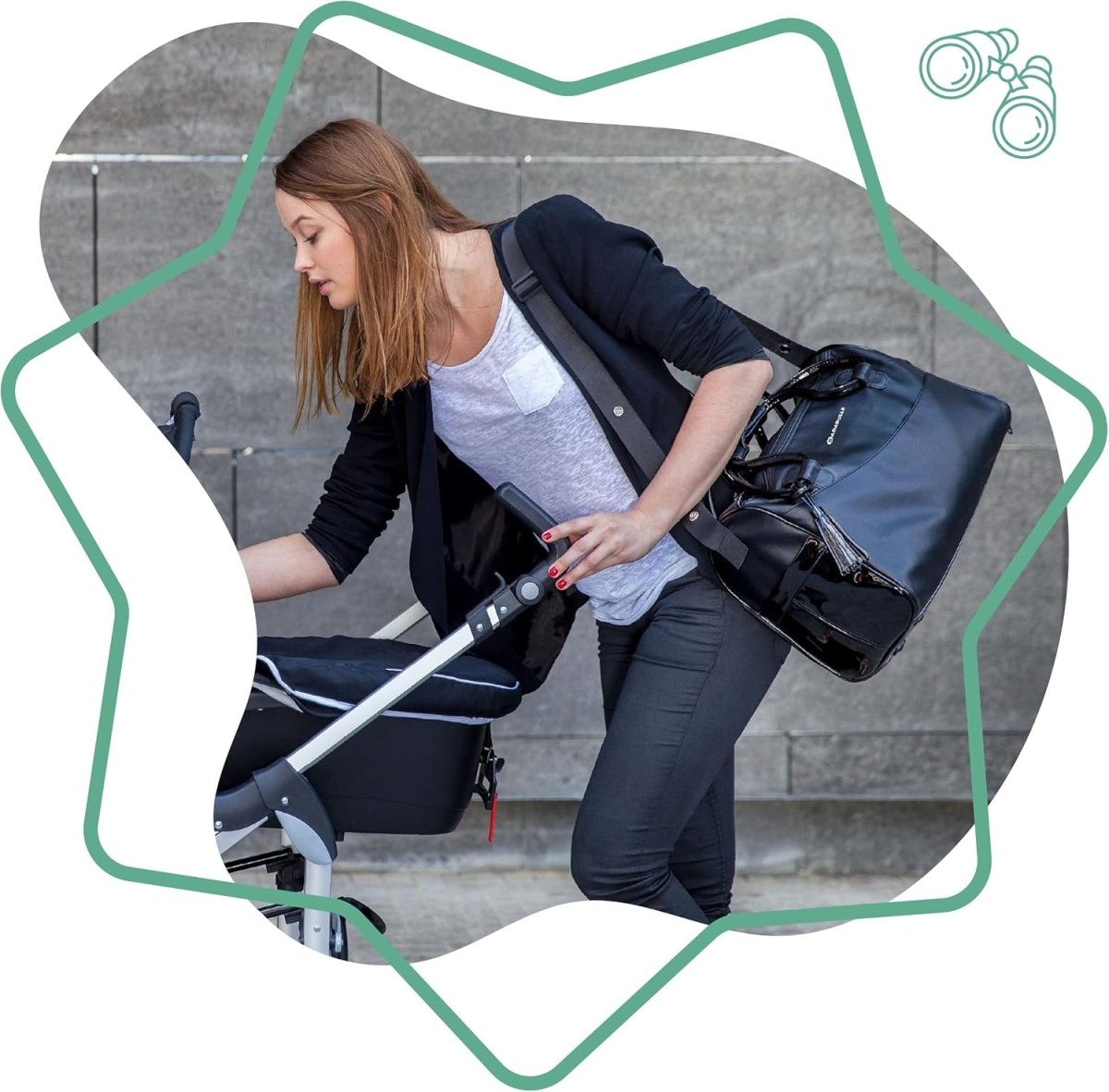 Glossy Changing Bag Black | Diaper Bag | Badabulle for Mamas & Papas LB - 6hr