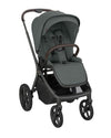 2-in-1 stroller front three-quarter view with canopy, padded seat, dark gray