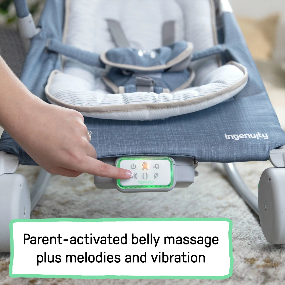 Happy Belly Rock - to - Bounce - Massage Seat - Chambray | Rocker | Ingenuity for Mamas & Papas LB - Christmas