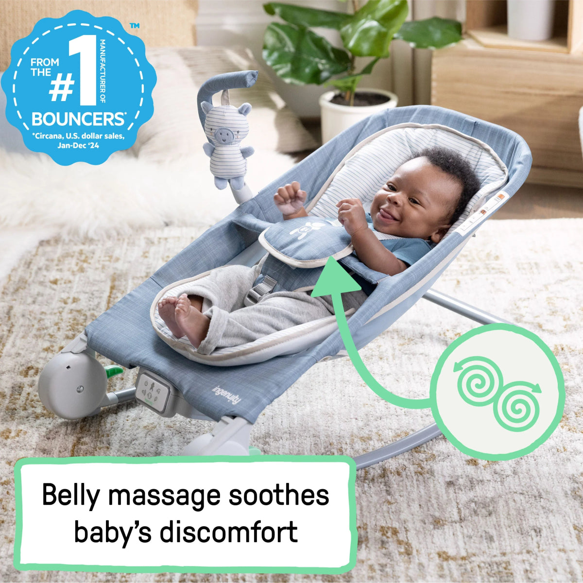 Happy Belly Rock - to - Bounce - Massage Seat - Chambray | Rocker | Ingenuity for Mamas & Papas LB - Christmas
