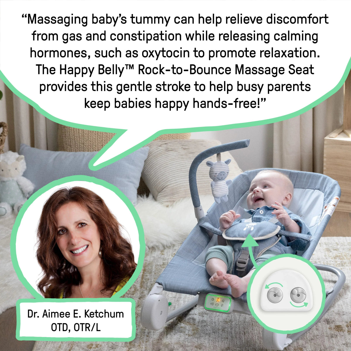 Happy Belly Rock - to - Bounce Massage Seat - Parker | Swing | Ingenuity for Mamas & Papas LB - Furniture & Nursery