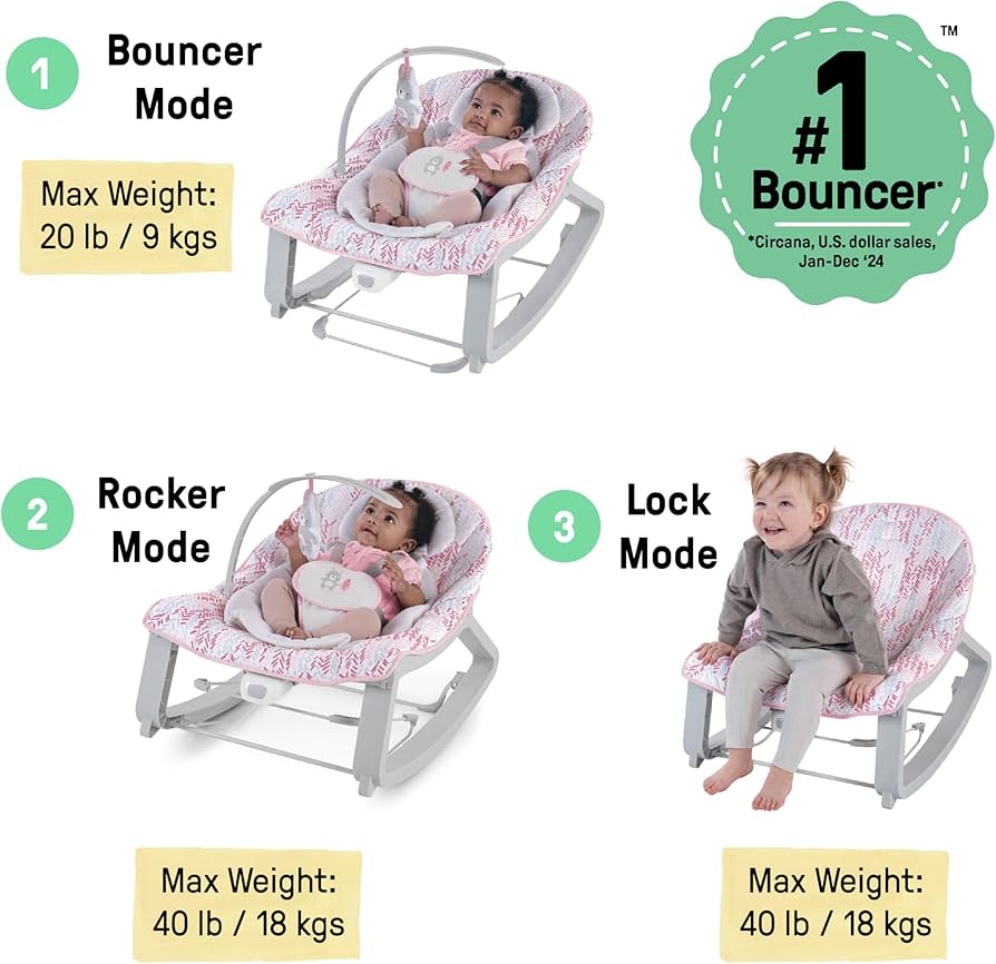 Keep Cozy 3 - in - 1 Grow with Me Baby Bouncer, Rocker & Toddler Seat, lily | Rocker | Ingenuity for Mamas & Papas LB - Furniture & Nursery