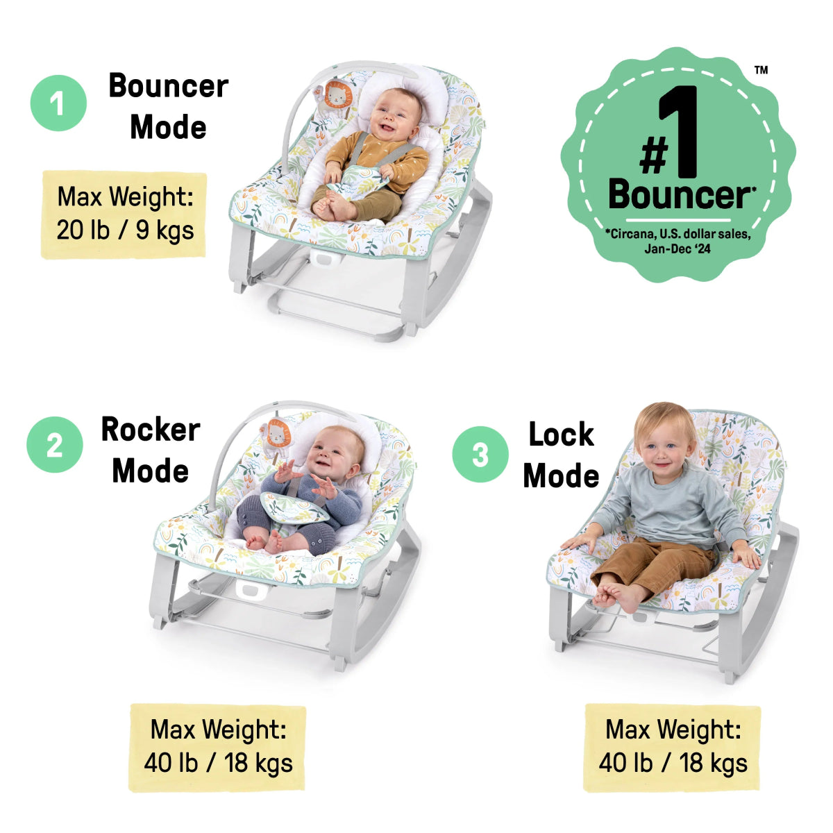 Keep Cozy 3 - in - 1 Grow with Me Baby Bouncer, Rocker & Toddler Seat, Madi | Rocker | Ingenuity for Mamas & Papas LB - Christmas