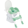 White toilet trainer with mint-green seat and step stool