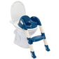 White toilet trainer with dark-blue seat and step