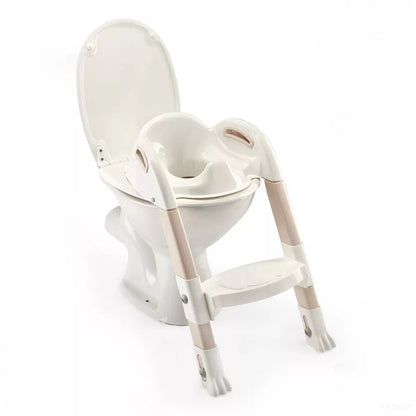 White toilet trainer with white seat and light beige legs