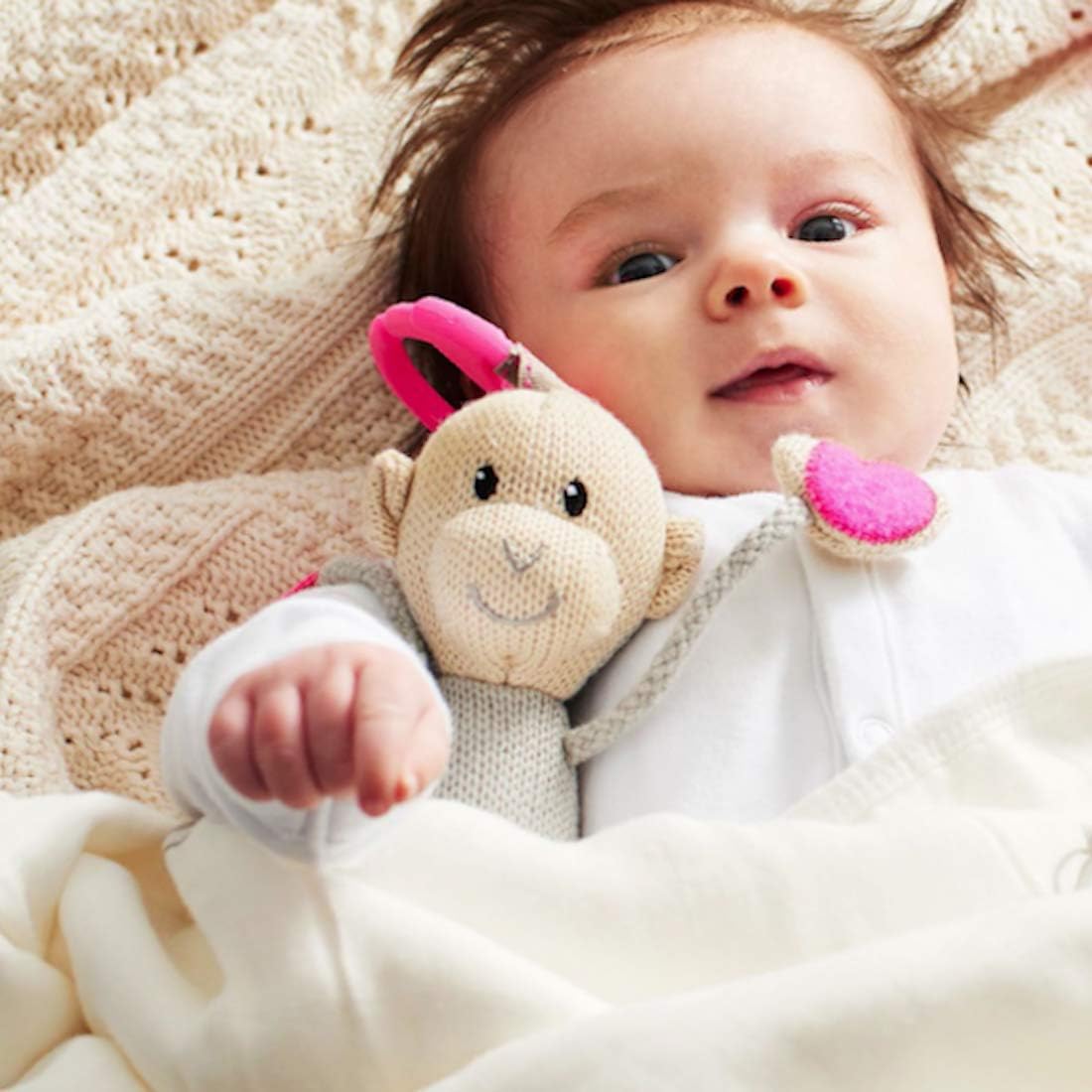 Knitted Hanging Monkey Toy - Pink | Plush & Soft Toy | Matchstick Monkey for Mamas & Papas LB - Plush & Soft Toys