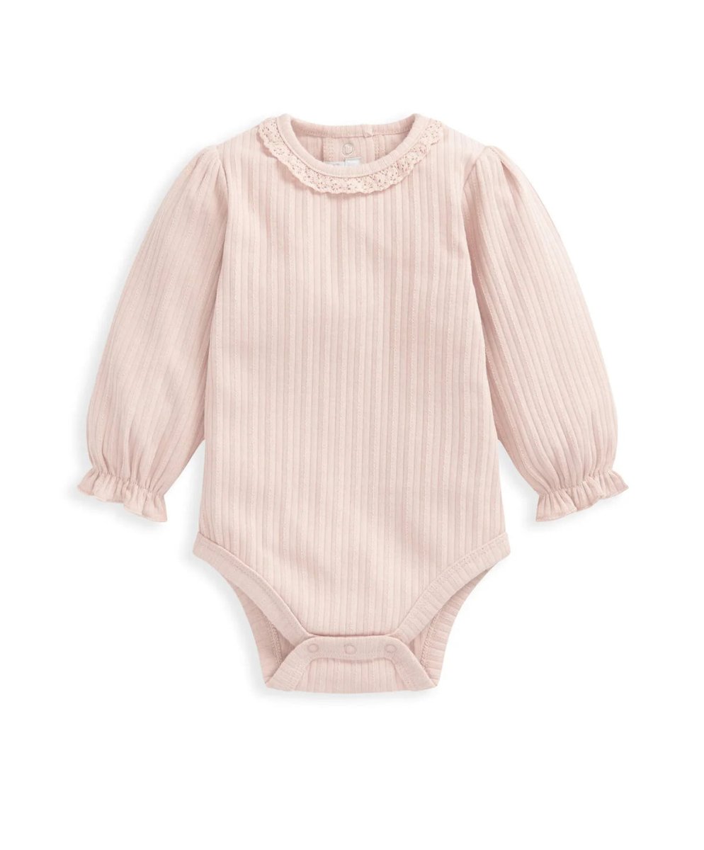 Lace Trim Bodysuit - Pink | Bodysuit | Mamas & Papas for Mamas & Papas LB - 6hr