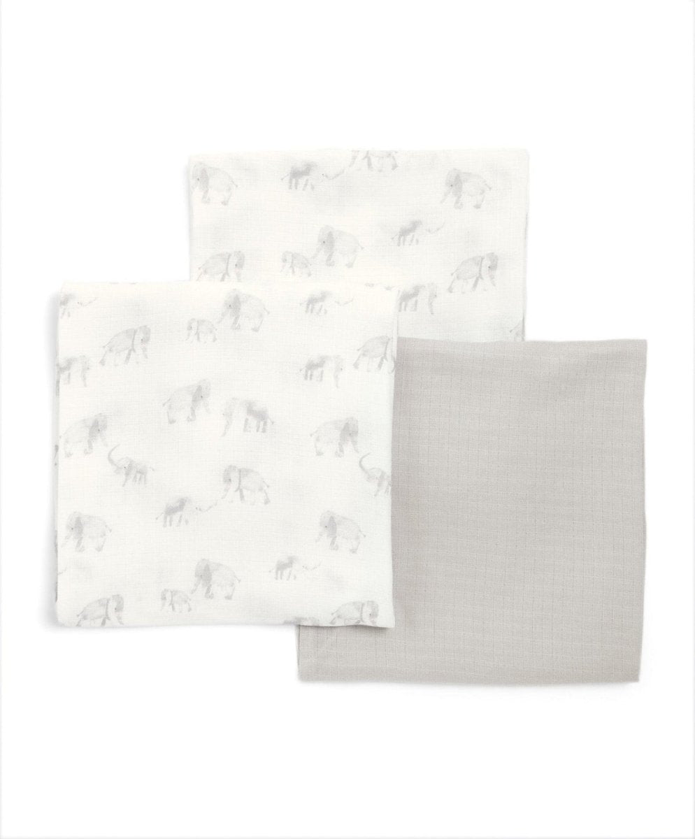 Large Muslin Cloths (3 Pack) - Welcome to the World Elephant | Swaddling Blanket | Mamas & Papas for Mamas & Papas LB - Bibs & Muslins