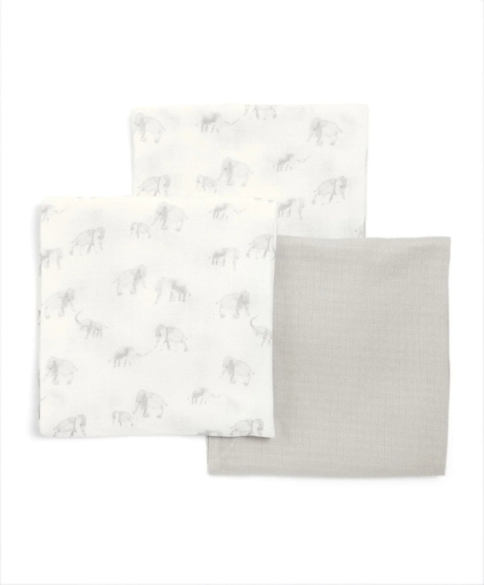 Large Muslin Cloths (3 Pack) - Welcome to the World Elephant | Swaddling Blanket | Mamas & Papas for Mamas & Papas LB - Bibs & Muslins