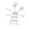 4-in-1 high chair in light color with removable parts shown for converting