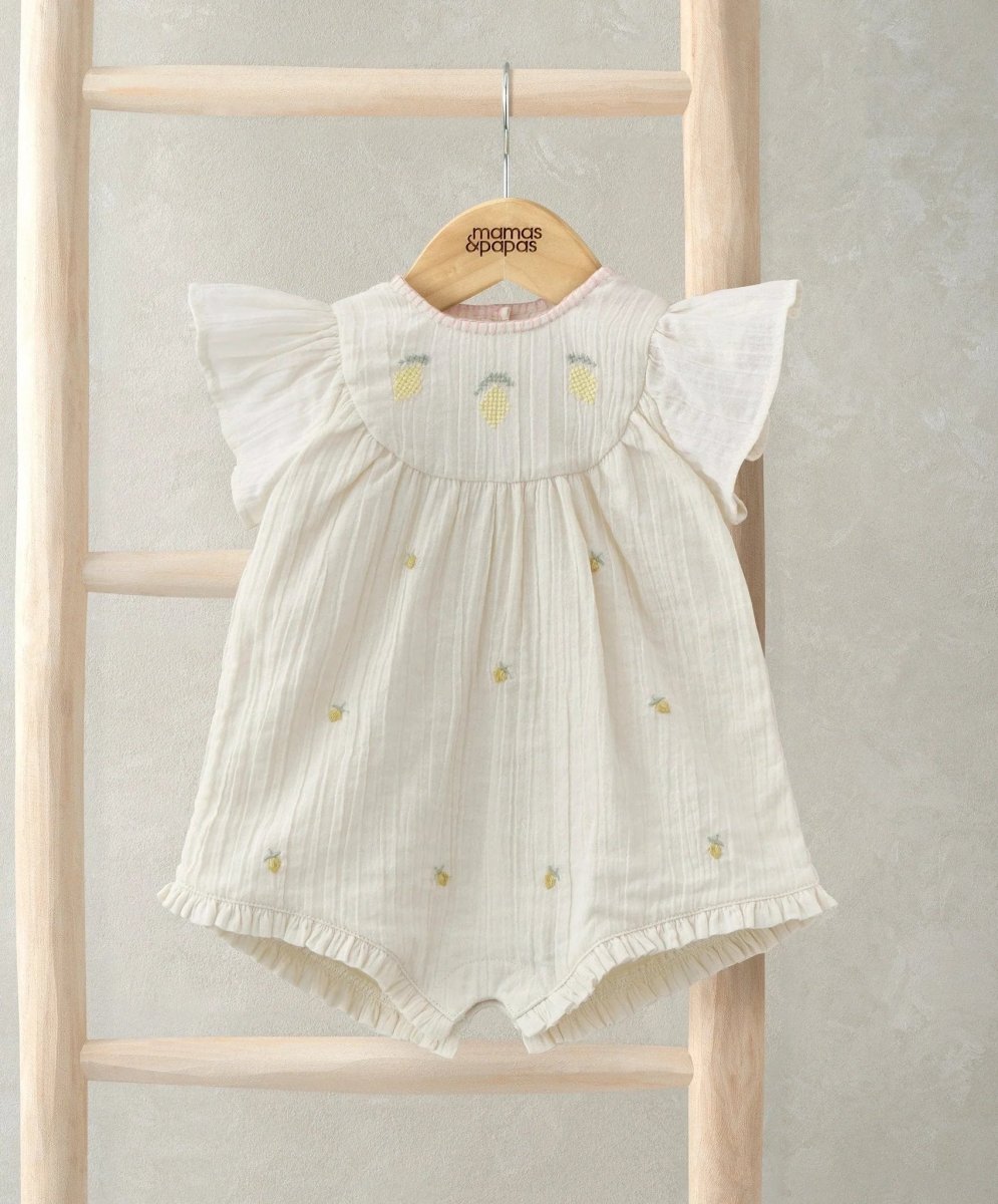 Lemon Embroidered Romper - Yellow | Romper | Mamas & Papas for Mamas & Papas LB - 6hr