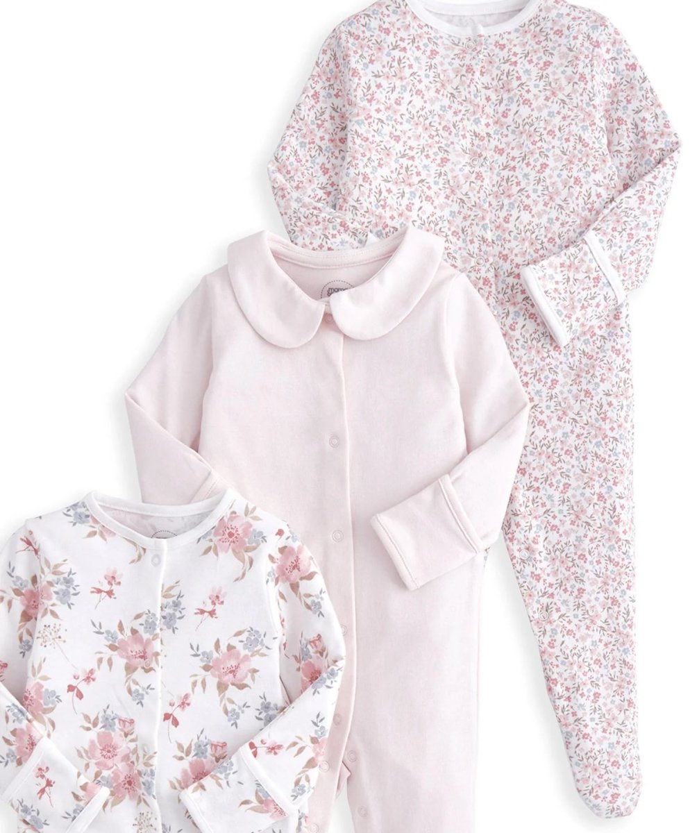 Long Sleeve Sleepsuits (Pack of 3) - Watercolour & Ditsy Floral | Sleepsuit | Mamas & Papas for Mamas & Papas LB - 6hr