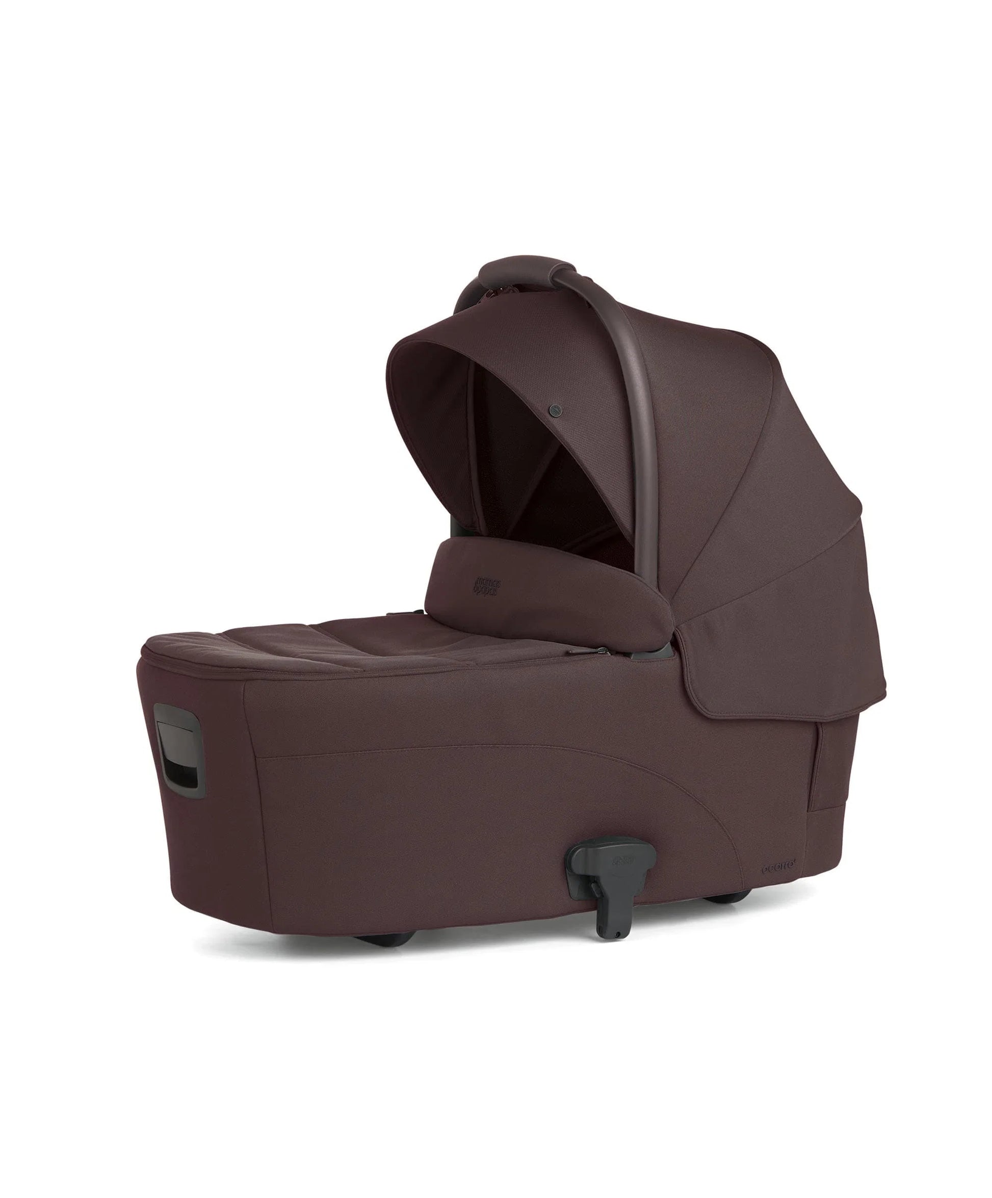 Ocarro 2 carrycot in dark brown with open canopy and padded side support