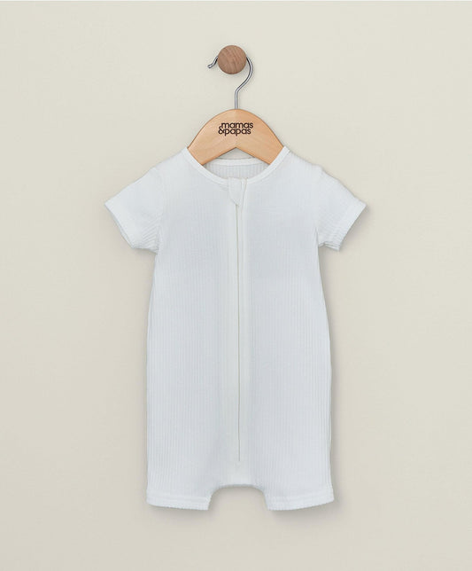 Mamas & Papas Organic Ribbed Zip Romper - White | Mamas & Papas, Babies, Nursing, Romper