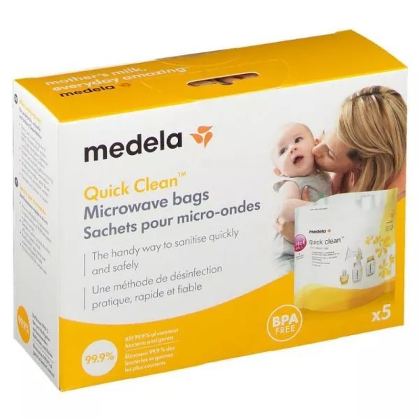 Medela Quick Clean Pack of 5 Microwave Bags | Bottle Feeding | Medela for Mamas & Papas LB - 6hr