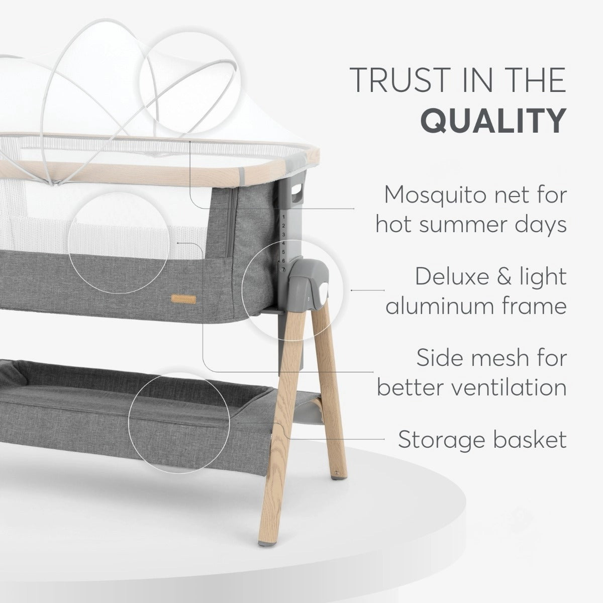 Nanna Bedside Crib - Dark Grey | Bedside Crib | KikkaBoo for Mamas & Papas LB - Cribs & Bassinets