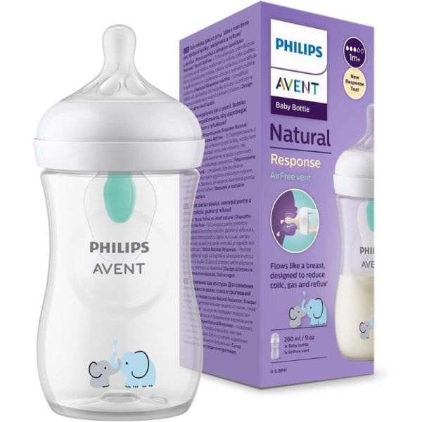 Natural Response Feeding Bottle with Pattern with Air free Valve 260ml | Bottle Feeding | Avent for Mamas & Papas LB - 6hr