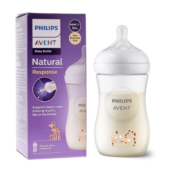 Natural Response Feeding Bottle with Pattern with Air free Valve 260ml Girafe | Bottle Feeding | Avent for Mamas & Papas LB - 6hr