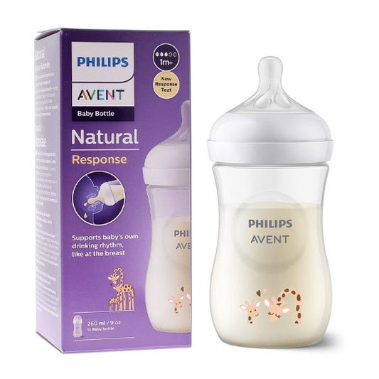 Natural Response Feeding Bottle with Pattern with Air free Valve 260ml Girafe | Bottle Feeding | Avent for Mamas & Papas LB - 6hr