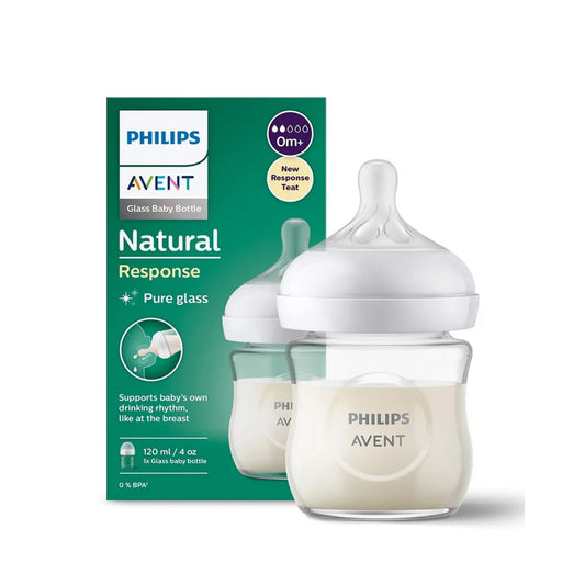 Natural Response Glass Baby Bottle, 0m+ 120ml | Baby Bottle | Avent for Mamas & Papas LB - 6hr